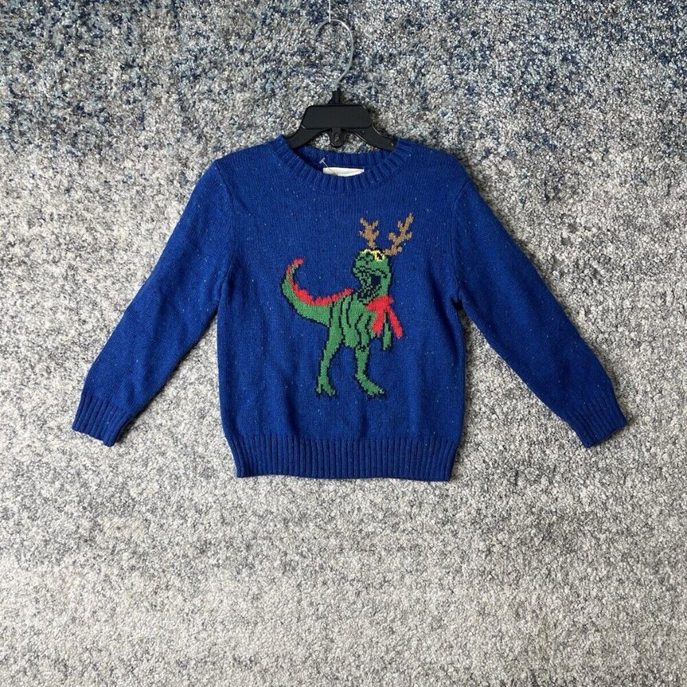 NWT TUCKER + TATE Kids' Intarsia Knit Sweater In Blue Dinosaur Size 2